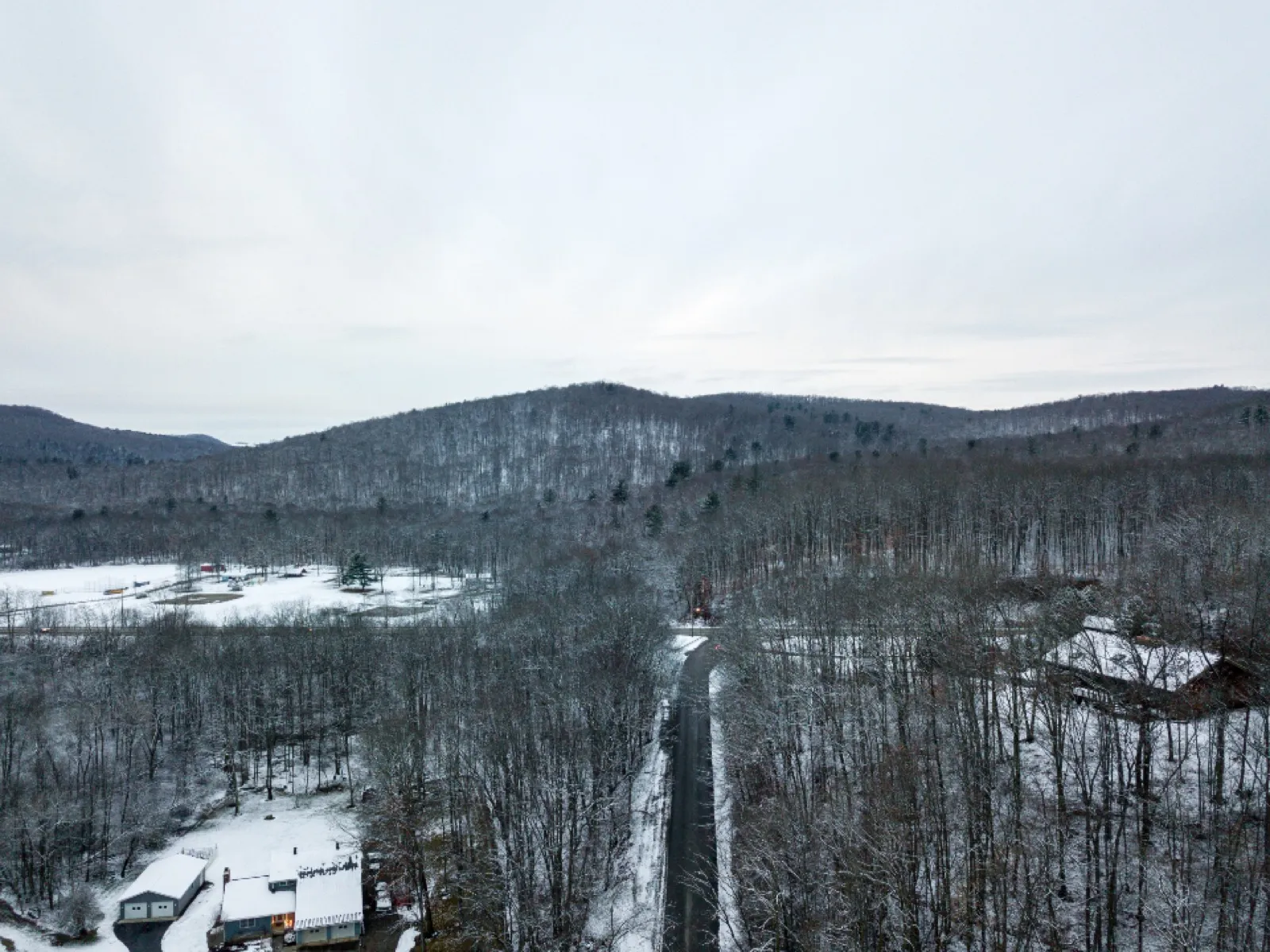 Winter road trip through snowy mountains
