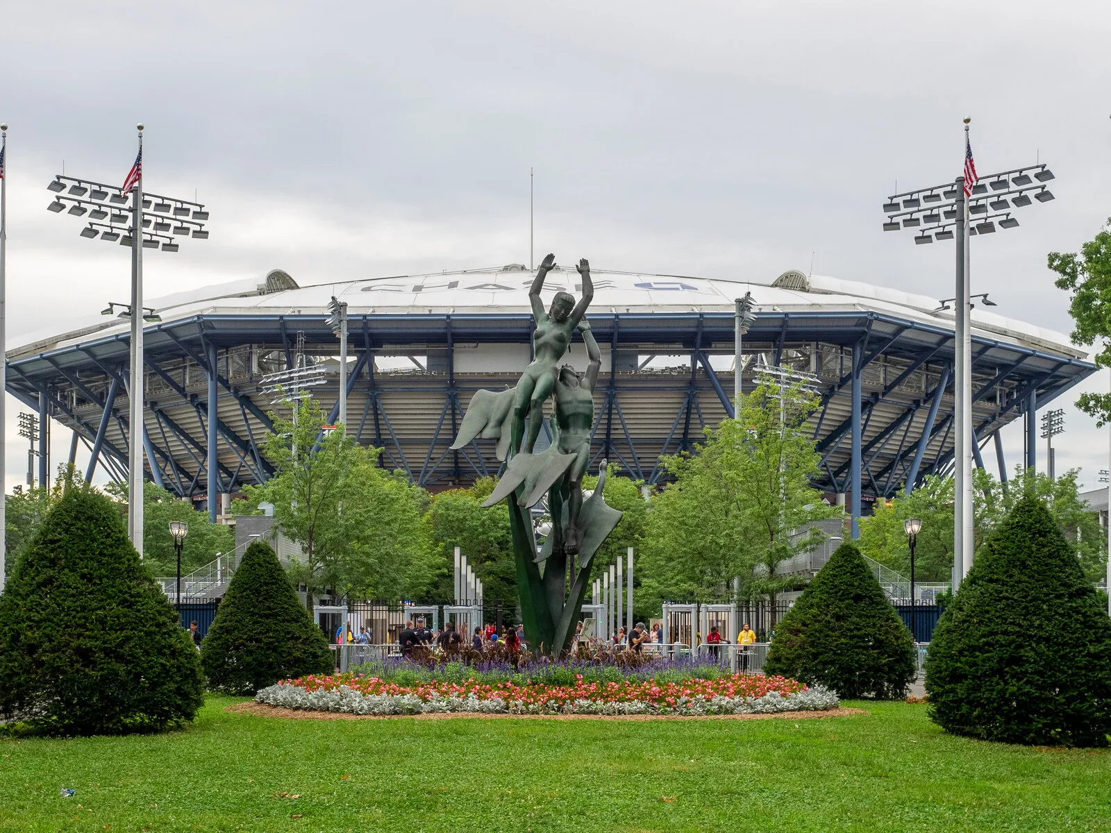 Arthur Ashe Stadium and the grounds of the USTA Billie Jean King National Tennis Center in Flushing Meadows