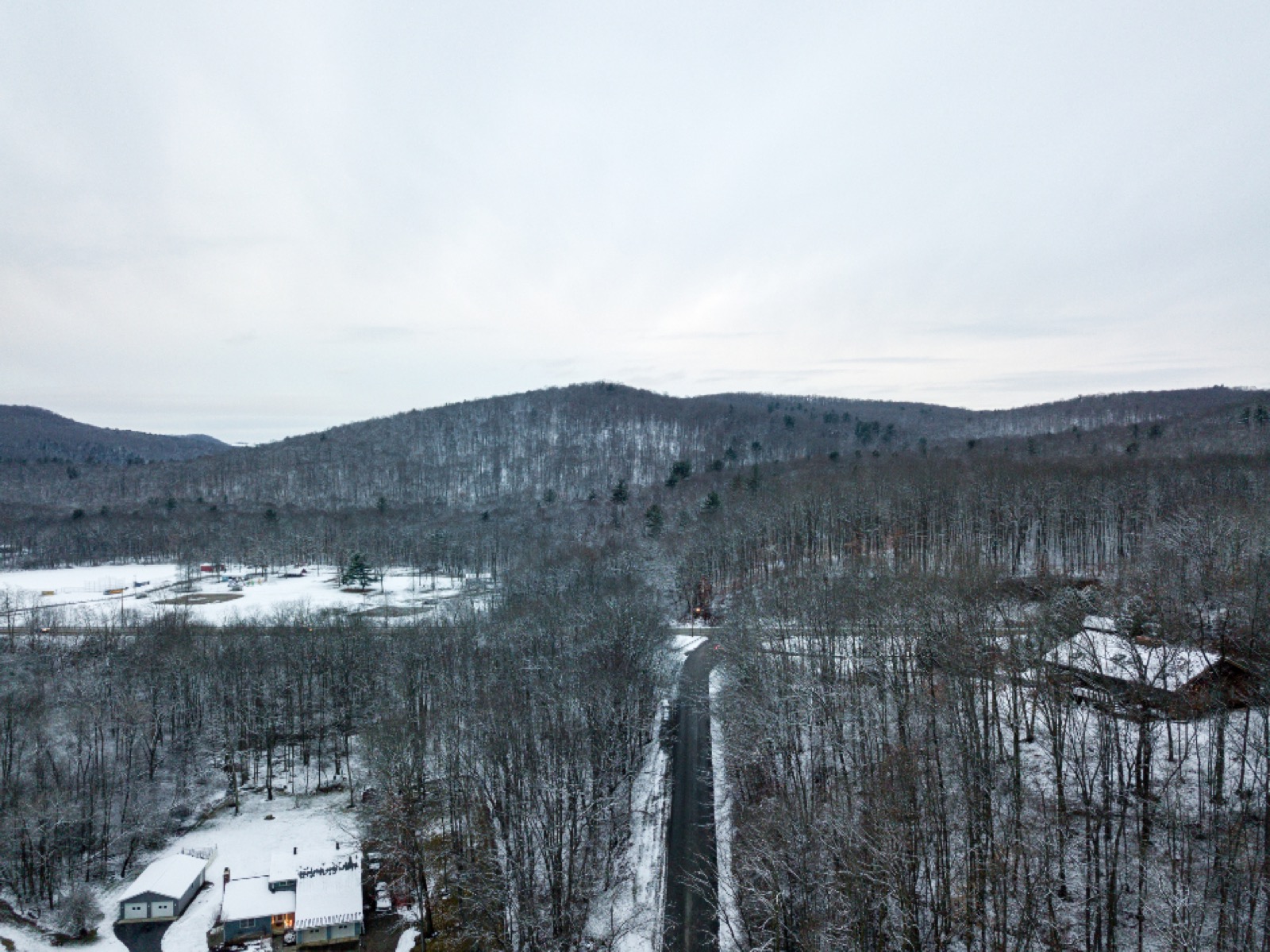 Winter road trip through snowy mountains