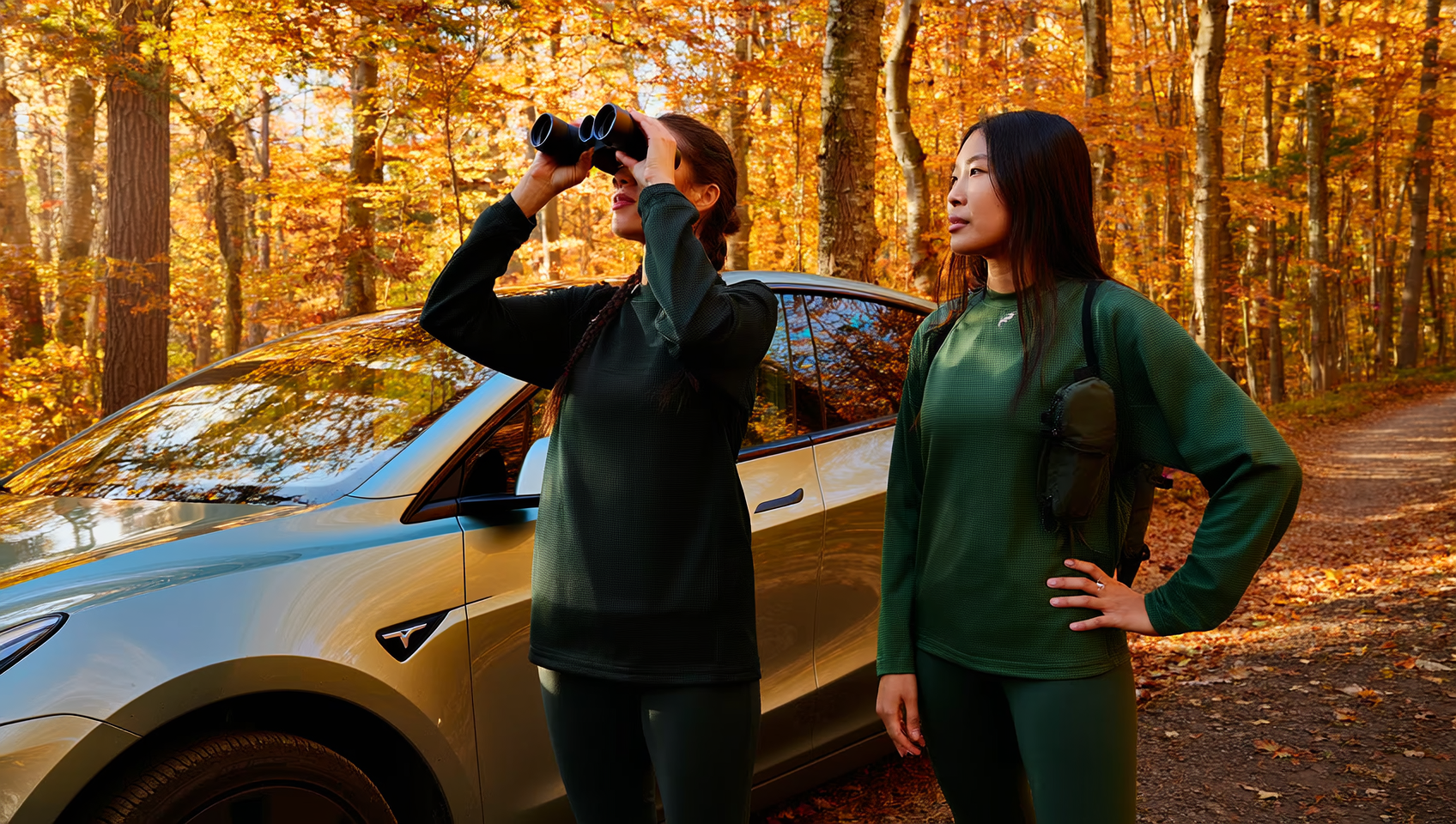 Tesla Model Y autumn foliage drive