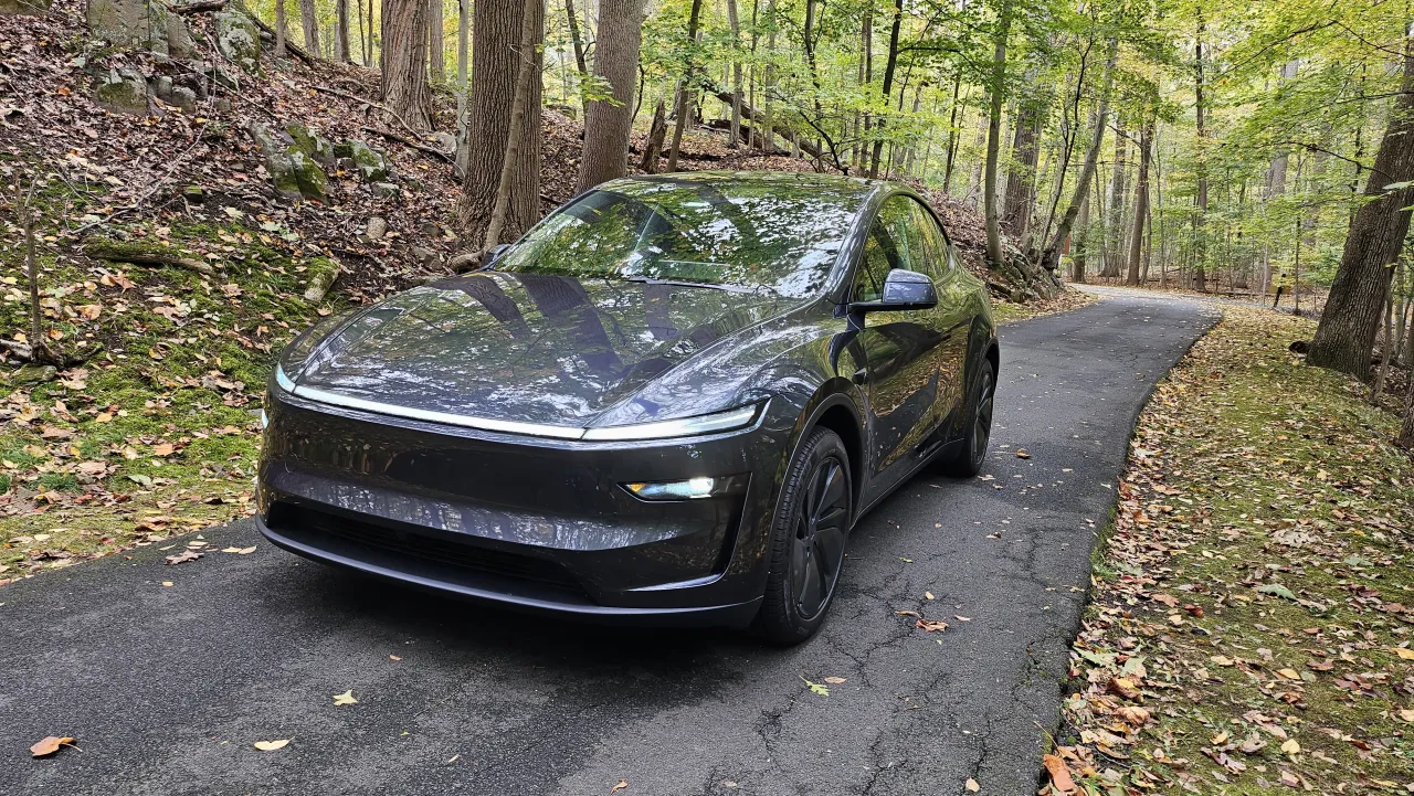 2026 Tesla Model Y Long Range All-Wheel Drive on a forest road